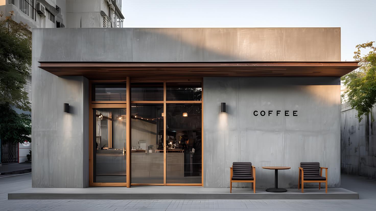 Inside Buna Labs: sunlit counter, pastry case and a fig tree